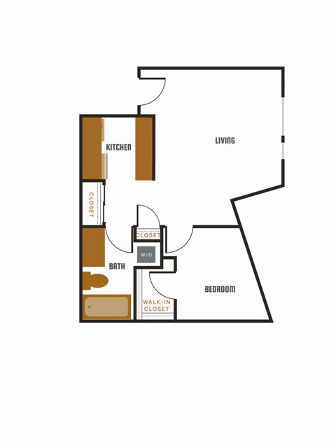 Floor plan for 1 bed, 1 bath, 692 sqft